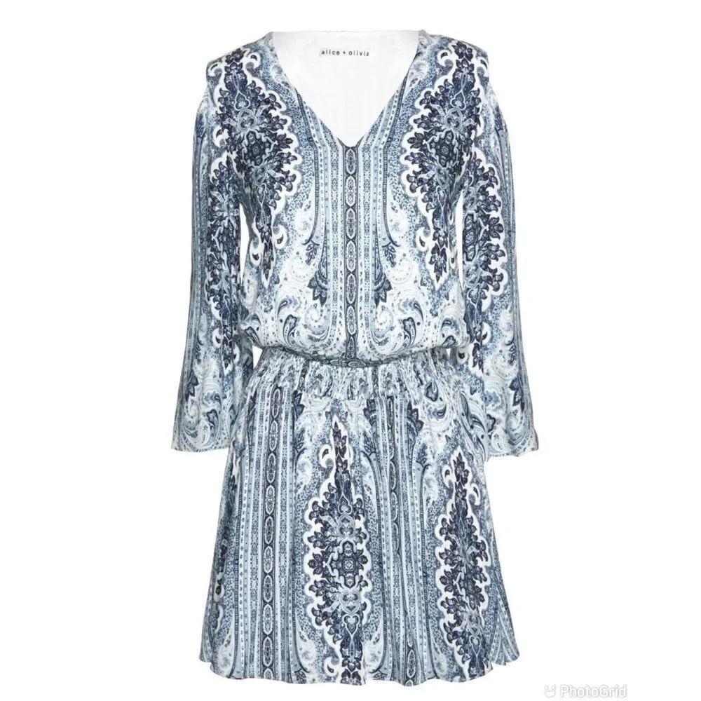 Alice + Olivia Jolene Cold Shoulder Smocked Dress